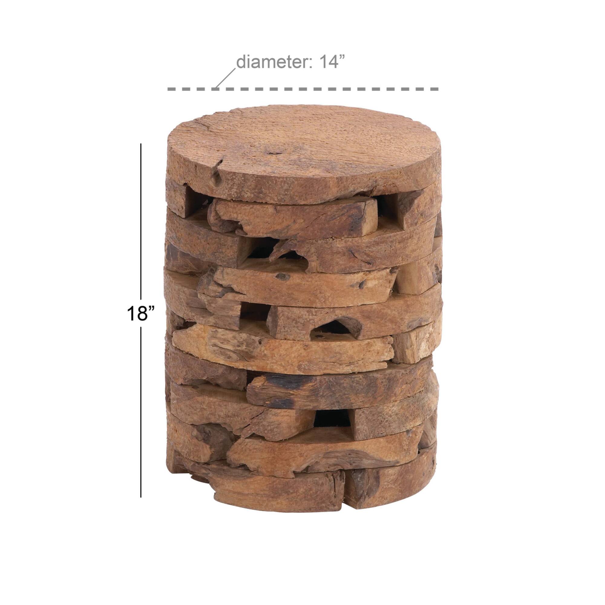 18" Brown Teak Contemporary Stool
